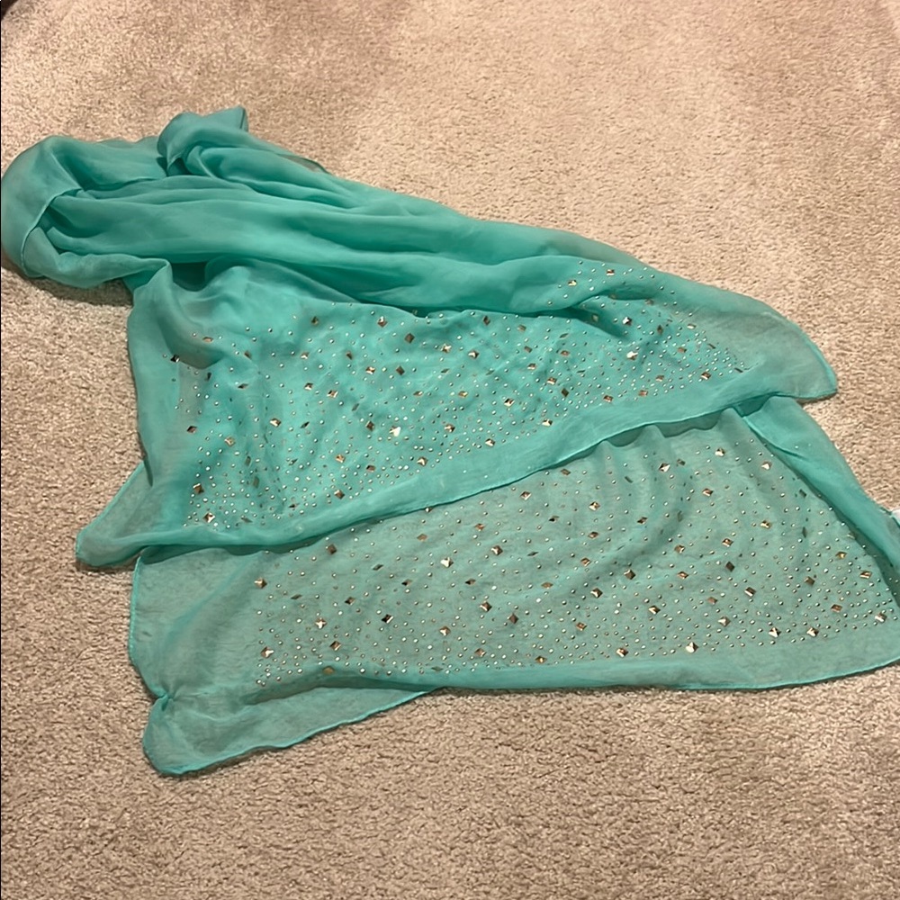 Mexican Blue and Silver Scarf with Sparkly Embellishments